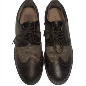 GH Bass Co Mens Bremmer Wingtip Oxford Dress Shoes Brown Herringbone Leather 9D.